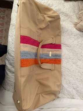 Packed Party Beige Travel Tote with Pink, Cream, Blue & Orange Stripes